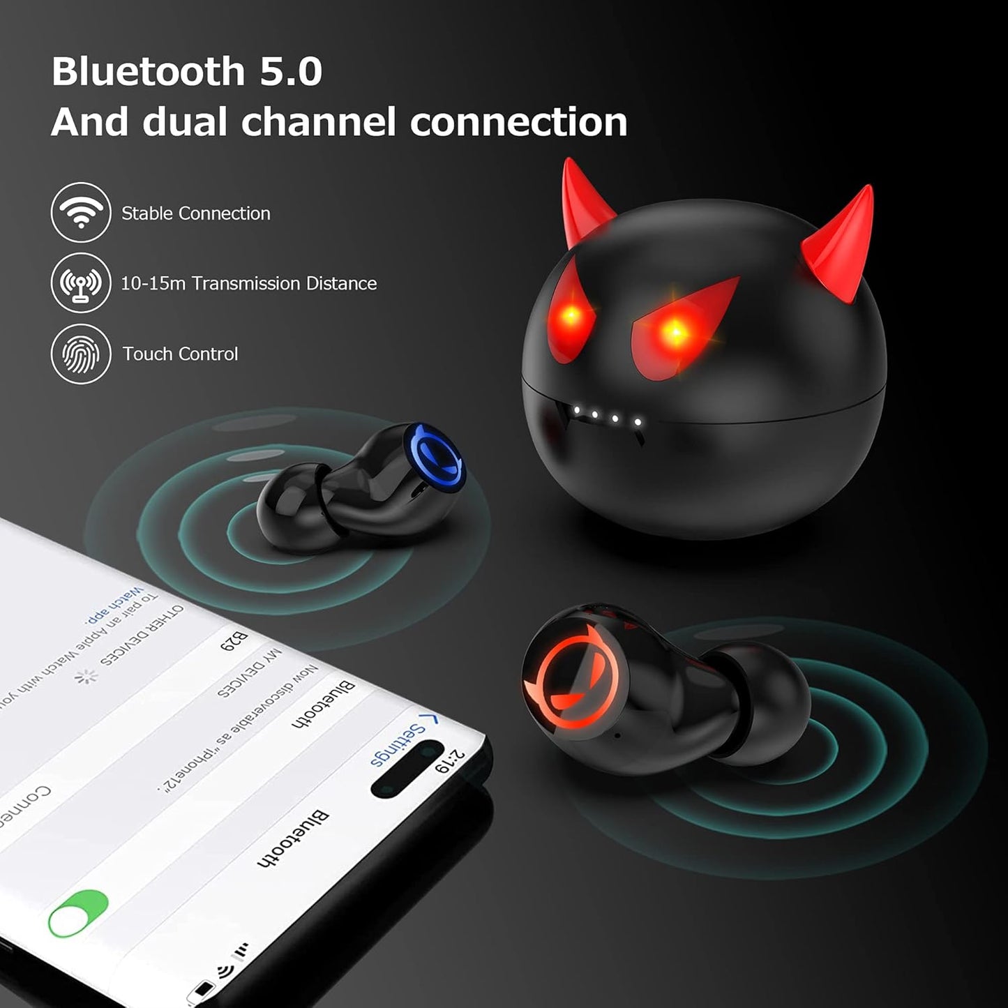 Ture Wireless Earbuds Gaming Bluetooth Earbuds Touch Control In-Ear Headphones with Charging Case Noise Reduction 36H Playtime Kids Earphones,No Delay Sports Earbuds