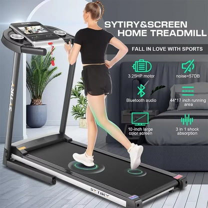 Treadmill with Touch Screen, 3.25HP Treadmills with TV and Wifi, Smart Foldable Treadmills with Music, Walking/Running Treadmill