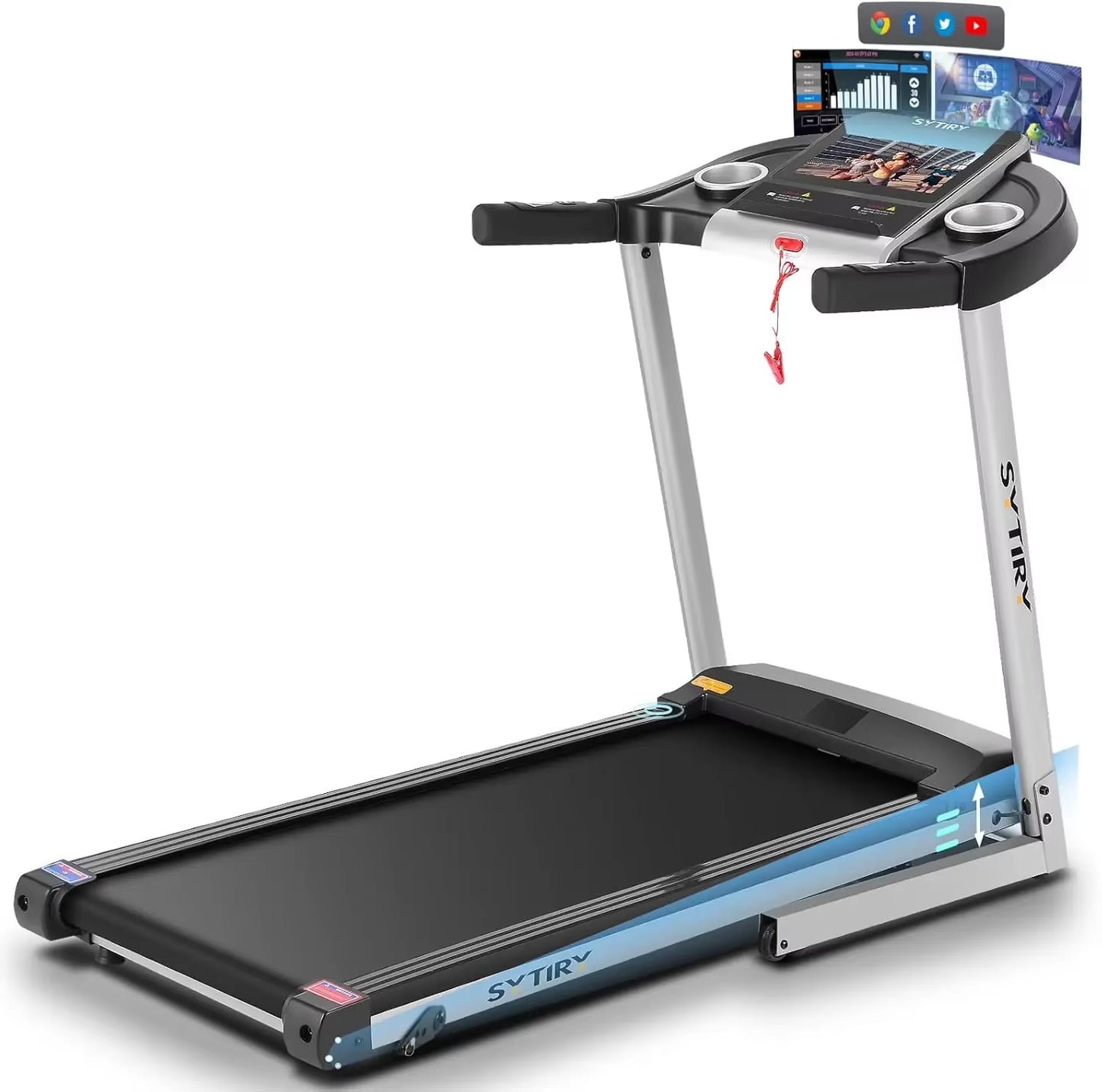 Treadmill with Touch Screen, 3.25HP Treadmills with TV and Wifi, Smart Foldable Treadmills with Music, Walking/Running Treadmill